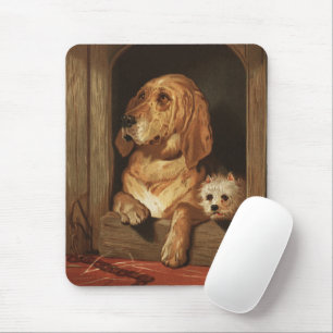 Vintage Victorian Bloodhound and Westie Dog Art Mouse Pad
