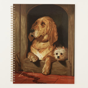 Vintage Victorian Bloodhound and Westie Dog Art Planner