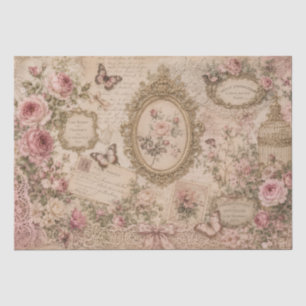 Vintage Victorian Blush Roses Lace and Butterflies Tissue Paper
