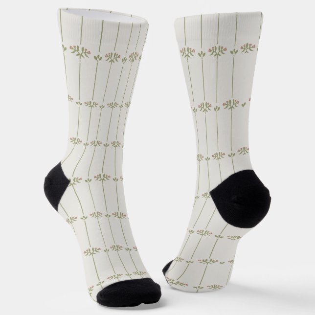 Vintage Victorian Botanical Traditional Stripes Socks (Angled)