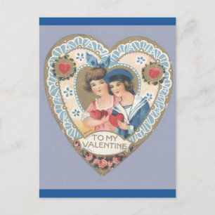 Vintage Victorian Boy and Girl Valentine Postcard