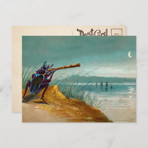 Vintage Victorian Bug and Moon Postcard