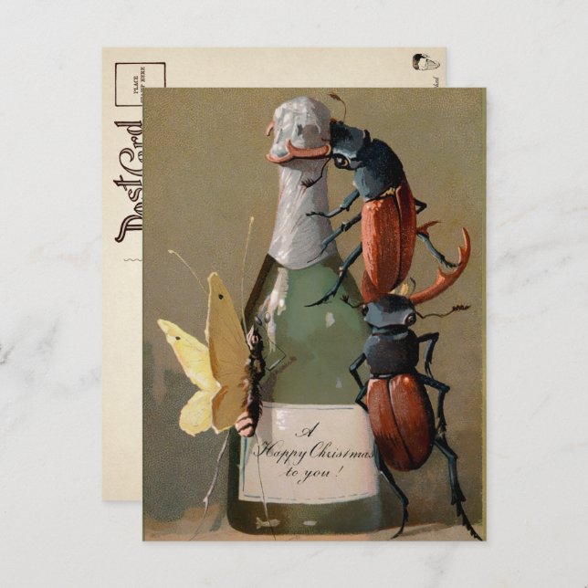 Vintage Victorian Bugs Christmas Postcard (Front/Back)