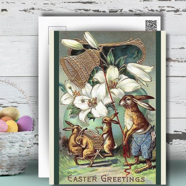 Vintage Victorian Bunnies Easter Greetings Holiday Postcard (Vintage Victorian Bunnies Easter Greetings Holiday Postcard)