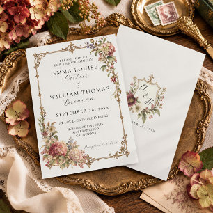 Vintage Victorian Burgundy Blush Floral Garden Invitation