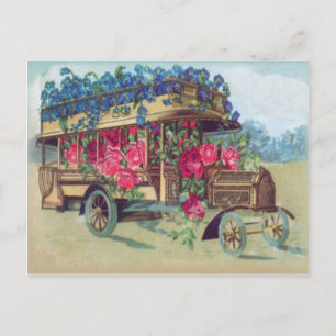 Vintage Victorian Bus Full of Easter Flowers Holiday Postcard
