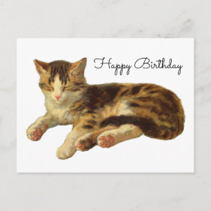 Vintage Victorian Cat Nap Art Happy Birthday Postcard