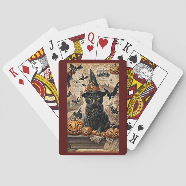 Vintage Victorian Cat Witch Halloween Playing Cards (Back)