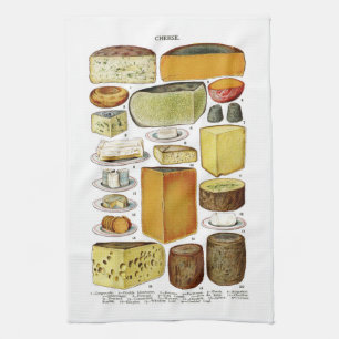 Vintage Victorian Cheese Varieties Illustration Tea Towel
