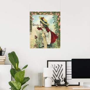 Vintage Victorian Child, Girl Blowing Bugle Meadow Poster