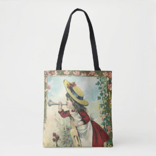 Vintage Victorian Child, Girl Blowing Bugle Meadow Tote Bag