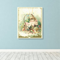 Vintage Victorian Child, Girl Spring Fruit Basket