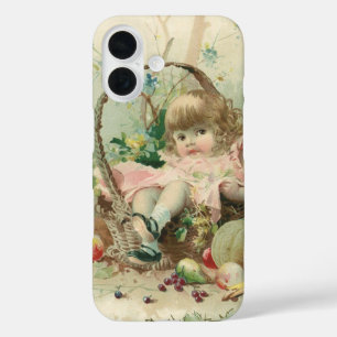 Vintage Victorian Child, Girl Spring Fruit Basket iPhone 16 Case