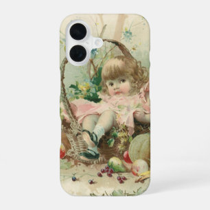 Vintage Victorian Child, Girl Spring Fruit Basket iPhone 16 Case