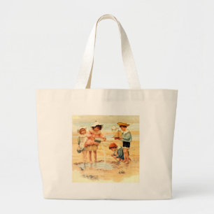 Vintage Victorian Children At The Beach Fine Art Large Tote Bag