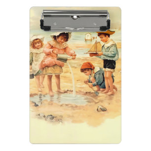 Vintage Victorian Children At The Beach Fine Art Mini Clipboard