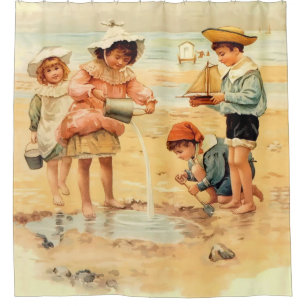 Vintage Victorian Children At The Beach Fine Art Shower Curtain