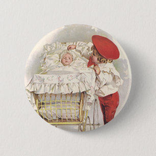 Vintage Victorian Children, Child and Baby in Pram 6 Cm Round Badge