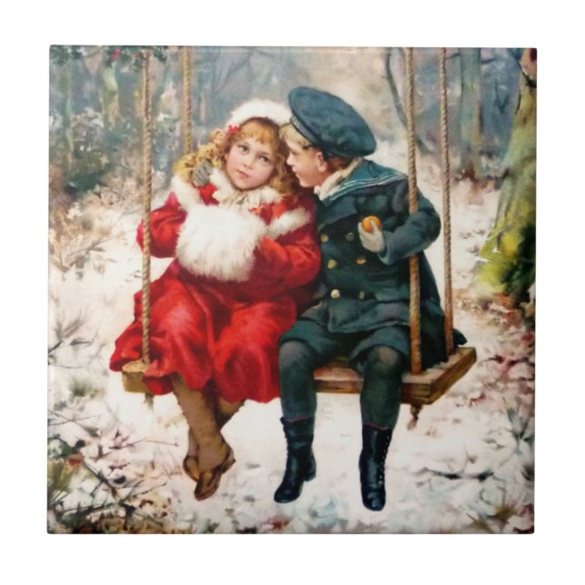 Vintage Victorian Children on Swing Ceramic Tile (Front)