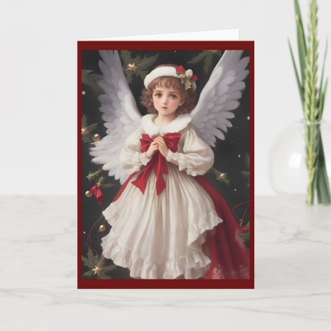 Vintage Victorian Christmas Angel Holiday Card (Front)