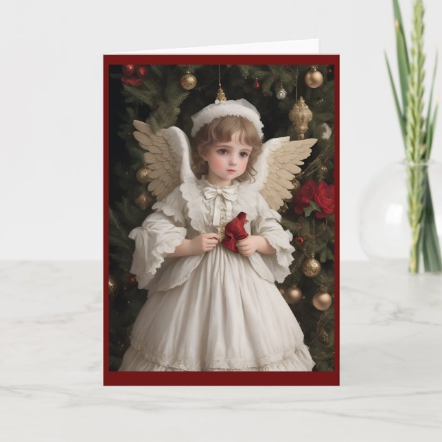 Vintage Victorian Christmas Angel Holiday Card (Front)