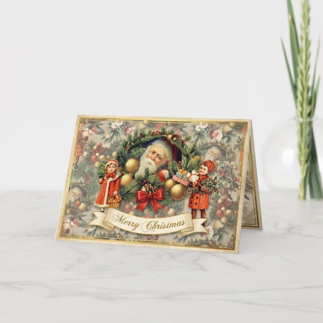 Vintage Victorian Christmas Baubles Holiday Card (Front)