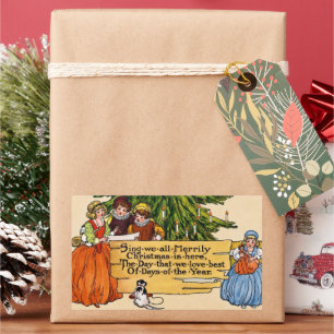 Vintage Victorian Christmas Carolers Illustration Rectangular Sticker