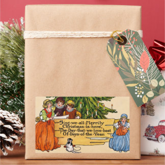 Vintage Victorian Christmas Carolers Illustration Rectangular Sticker