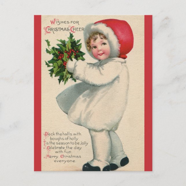 Vintage Victorian Christmas Child with Holly Postcard (Front)