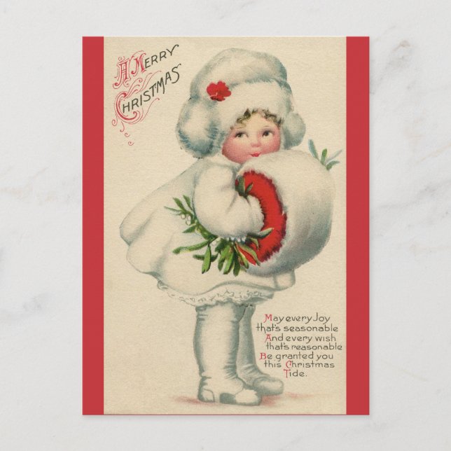 Vintage Victorian Christmas Child with Mistletoe Postcard (Front)