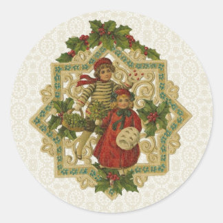 Vintage Victorian Christmas Children Classic Round Sticker