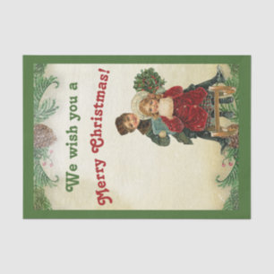 Vintage Victorian Christmas Children Playing  Tissue Paper