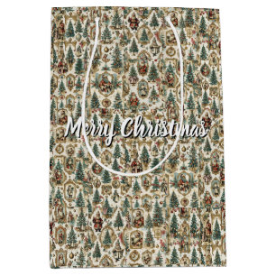 Vintage Victorian Christmas Collage Retro Santa Medium Gift Bag