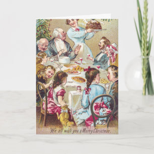 Vintage Victorian Christmas Family Dinner Art Holiday Card