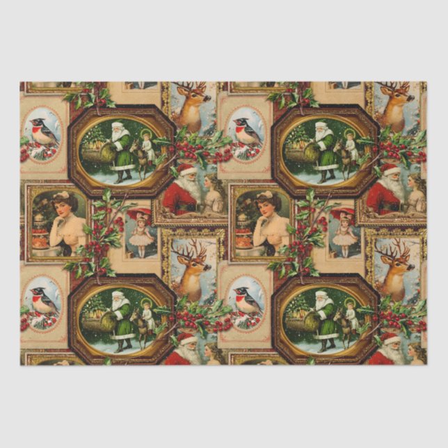 Vintage Victorian Christmas Frame Collage Tissue Paper (Front)