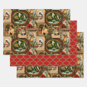 Vintage Victorian Christmas Frame Collage Wrapping Paper Sheet