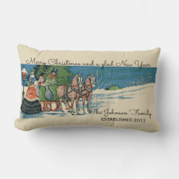 Vintage Victorian Christmas Sleigh Ride Family Lumbar Cushion