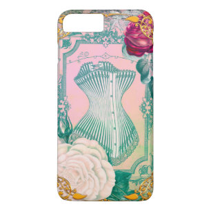 Vintage Victorian Corset and Roses Pink and Blue Case-Mate iPhone Case