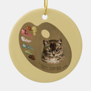 Vintage Victorian Cottagecore Christmas Cat Artist Ceramic Tree Decoration