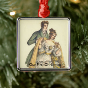 Vintage Victorian Couple Our First Chrismas Metal Tree Decoration