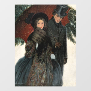 Vintage Victorian Couple Walking in the Snow