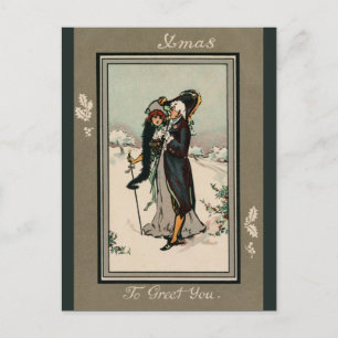 Vintage Victorian couple Xmas greetings Postcard