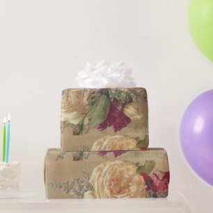 Vintage Victorian Cream Rose Gift / Craft Wrapping Paper