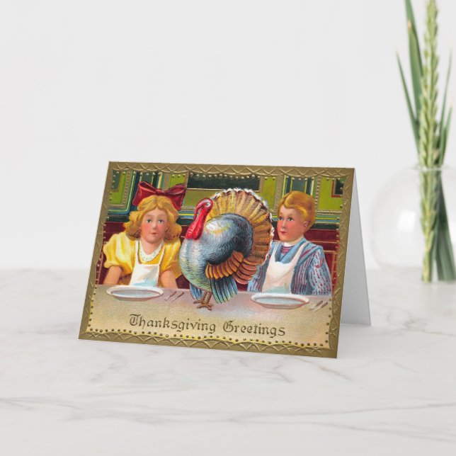 Vintage Victorian Creepy Kids Thanksgiving Card (Front)