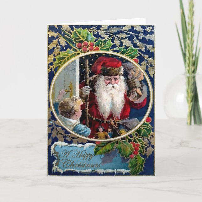 Vintage Victorian Creepy Santa Holiday Card (Front)
