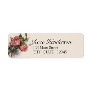 Vintage Victorian Crimson Pink Rose Return Address