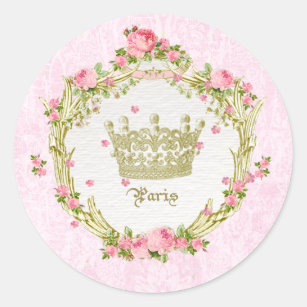 Vintage Victorian Crown Pink  Roses Flame Classic Round Sticker