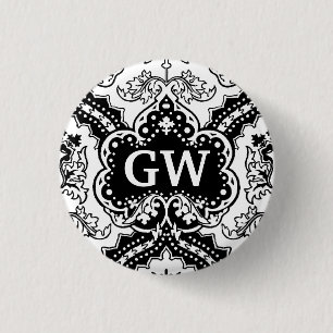 Vintage Victorian Damask Monogram 3 Cm Round Badge