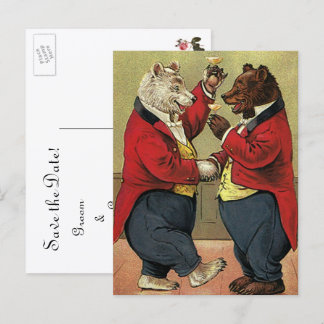Vintage Victorian Dancing Bears Save the Date Announcement Postcard