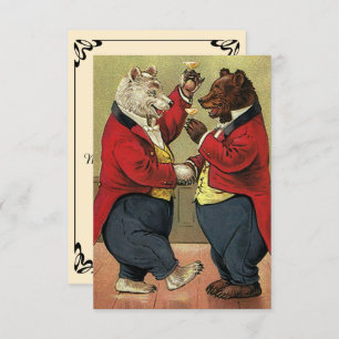 Vintage Victorian Dancing Bears Wedding RSVP Card